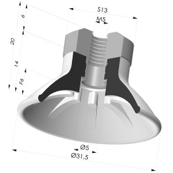 Ventosa Piatta Serie 99 Ø 31.5 mm con Inserto femmina M5