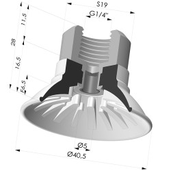 Ventosa Piatta Serie 99 Ø 40.5 mm con Inserto femmina G1/4" e filtro
