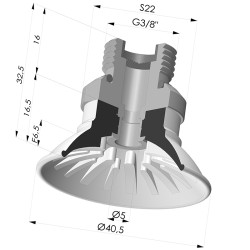 Ventosa Piatta Serie 99 Ø 40.5 mm con Inserto maschio G3/8" e filtro