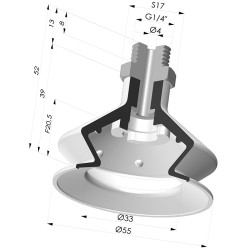 Ventosa 1.5 Soffietti Serie 8SB Ø 55MM con Inserto