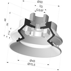 Ventosa 1.5 Soffietti Serie 97B Ø 70MM