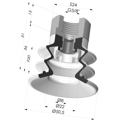 Ventosa 2.5 Soffietti Serie 96B Ø 50MM