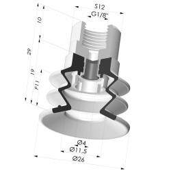 Ventosa 2.5 Soffietti Serie 96C Ø 25MM