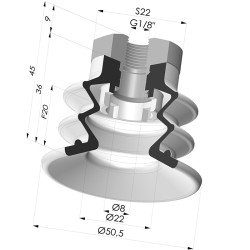 Ventosa 2.5 Soffietti Serie 96C Ø 50MM