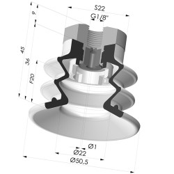 Ventosa 2.5 Soffietti Serie 96C Ø 50MM