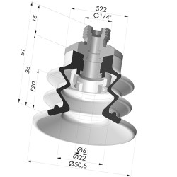 Ventosa 2.5 Soffietti Serie 96C Ø 50MM