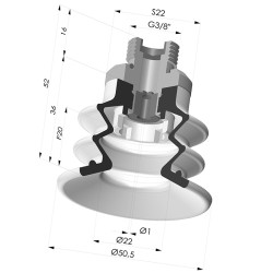 Ventosa 2.5 Soffietti Serie 96C Ø 50MM