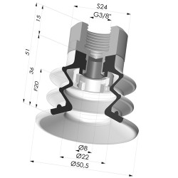 Ventosa 2.5 Soffietti Serie 96C Ø 50MM