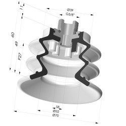 Ventosa 2.5 Soffietti Serie 96C Ø 70MM