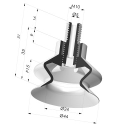 Ventosa 1.5 Soffietti Serie 8A Ø 44MM
