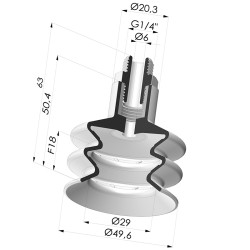 Ventosa 2.5 Soffietti Serie 8B Ø 50MM