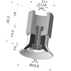 Ventosa Piatta Serie PFTF Ø 25.8 mm