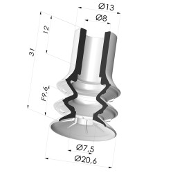 Ventosa 2.5 Soffietti Serie 8 Ø 20MM