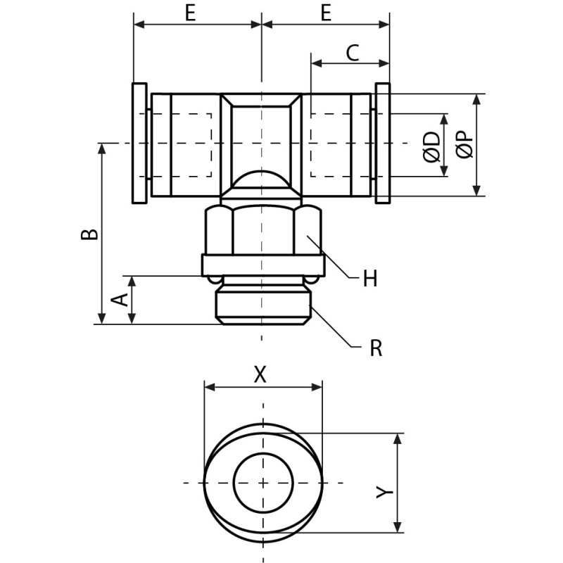Novacom : Raccord en T - Piquage central mâle orientable - BSP Cylindrique