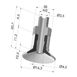 Ventosa Piatta Serie 9 Ø 16,3MM