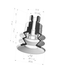 Ventosa 2.5 Soffietti Serie 96C Ø 26MM